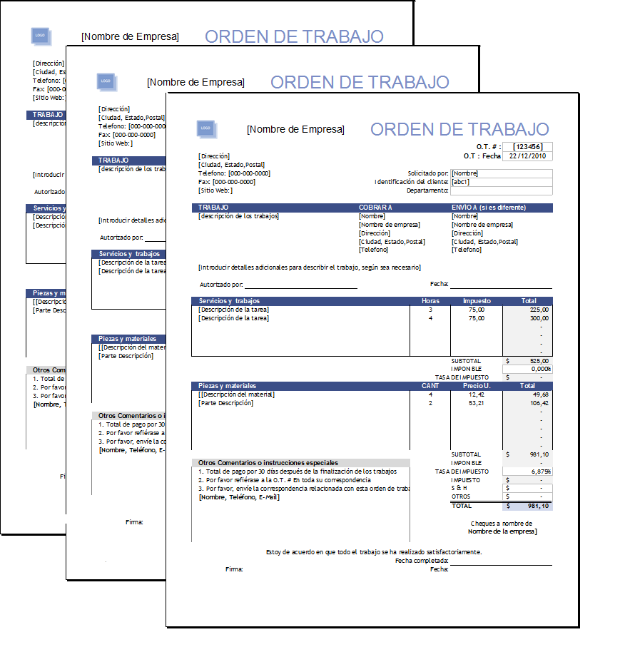 Formato de orden de trabajo en Excel gratis