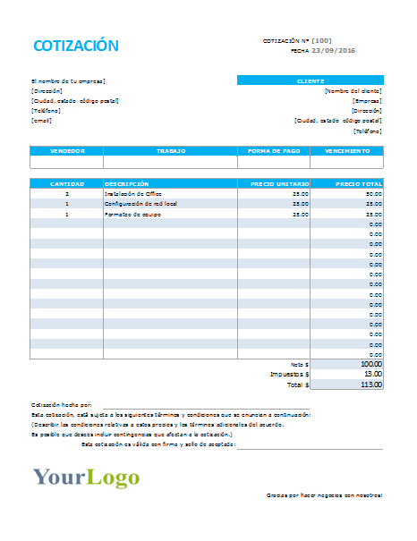 Plantilla de cotización de servicios Excel